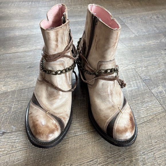 Tan and Brown Western Ankle Boots with Studded Strap - Picture 2 of 6